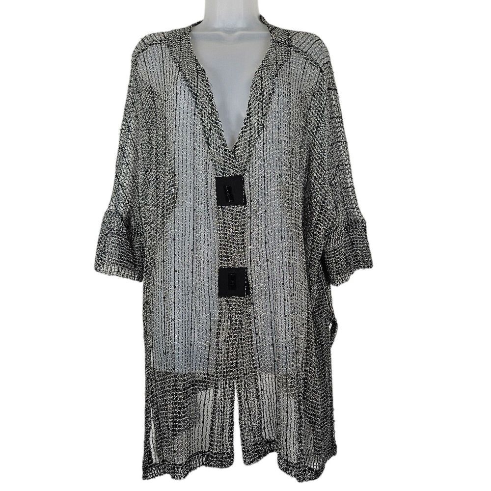 IC by Connie K Top Mesh Knit Cardigan Topper No Size Oversize Sequins Whimsigoth